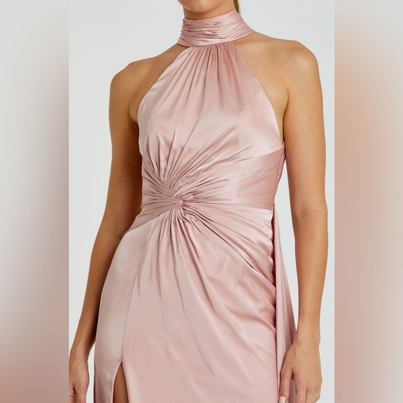 NWT Ieena for Mac Duggal Pink Open Back High Neck Side Ruched Gown Size 8 - Picture 3 of 15